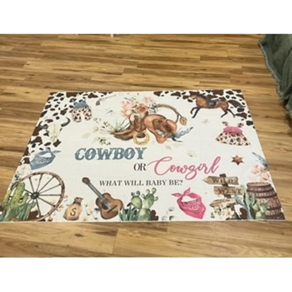 Cowboy or Cowgirl Gender Reveal Backdrop Western Wild West‎ Party Banner 82x59